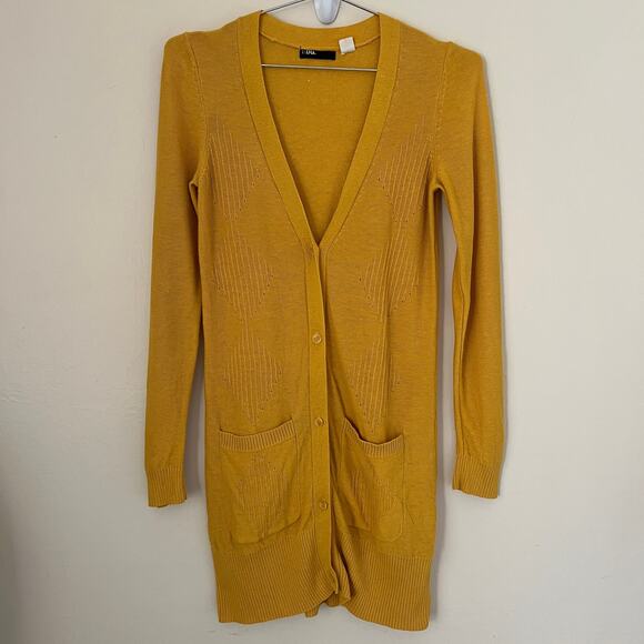 BDG Urban Outfitters Long Open Cardigan Sweater with Pockets Yellow Size S - Picture 1 of 11